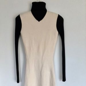 Theory Cream and Black Knit Fitted Dress